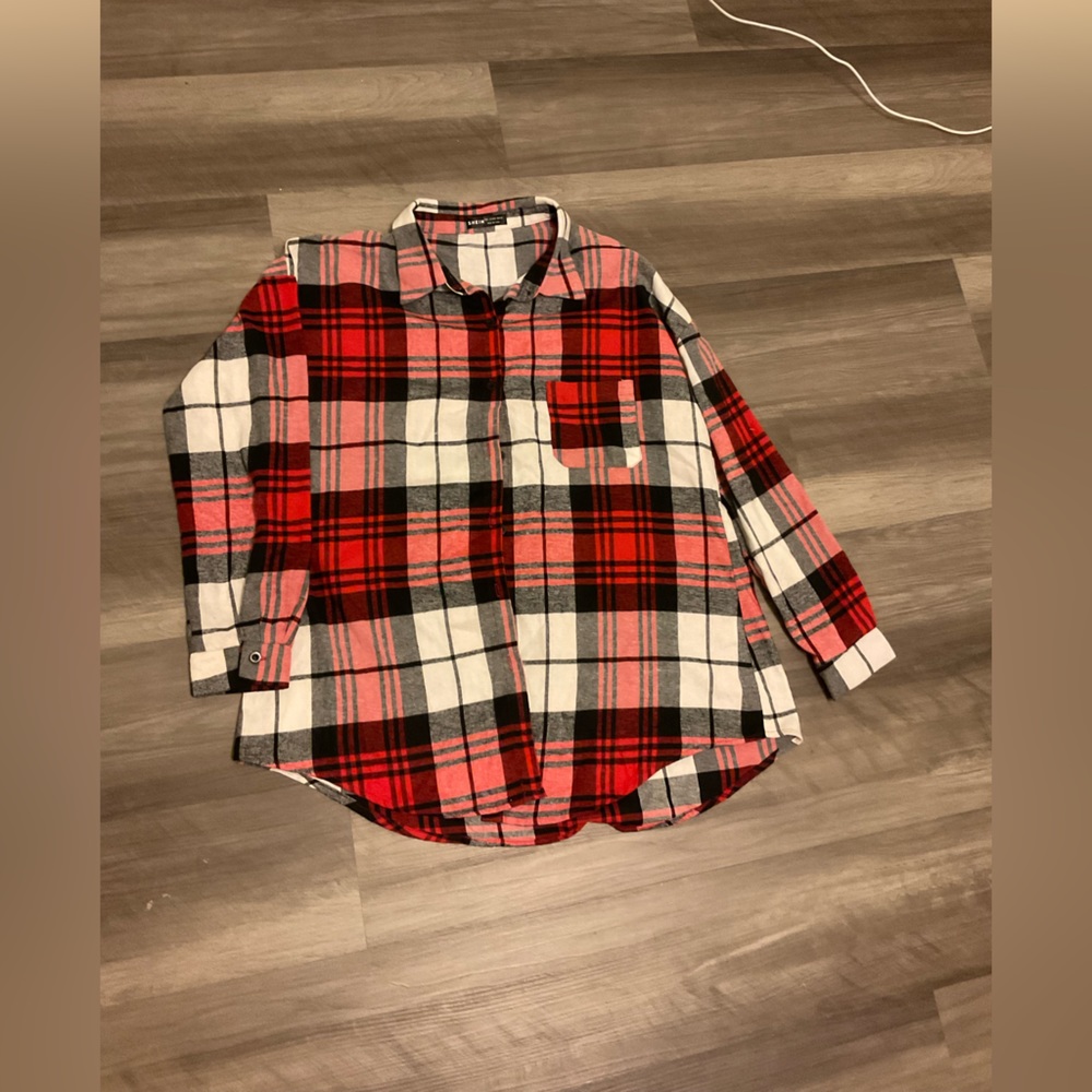 Red, Black & White Button Up Shirt, Size Large